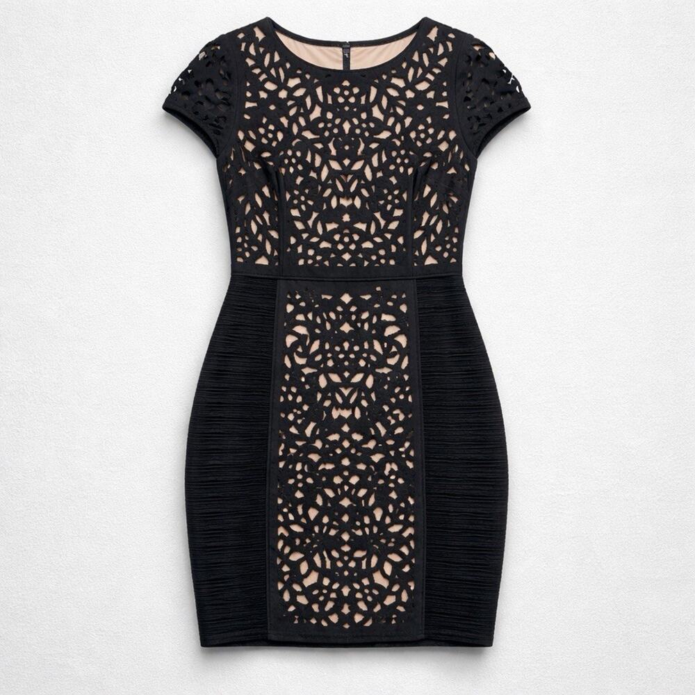 Maeve Anthropologie Basalt Floral Laser Cut Sheath Dress Size 4 (READ) - Picture 2 of 13